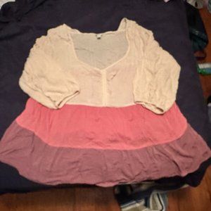 Cato Boho Babydoll Top Plus 1X 14/16 Ivory Pink Purple NEW